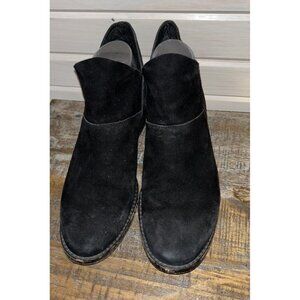 Eileen Fisher Sz 8 Leaf Ankle Booties Black Suede Leather 1.5 Inch Block Heel